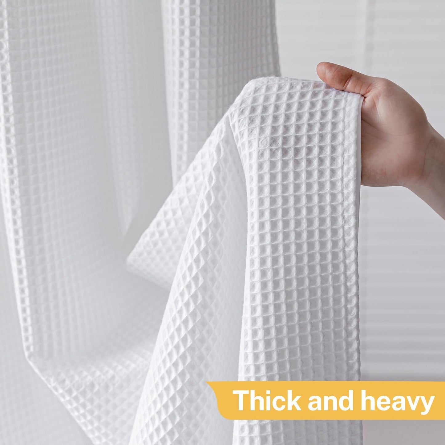 River Dream White Waffle Weave Shower Curtain with Snap-in Liner,Cotton Blend Fabric Heavy Duty,No Hooks Needed Shower Curtain for Bathroom,Hotel Quality Shower Curtain Set,71 x 74 inches
