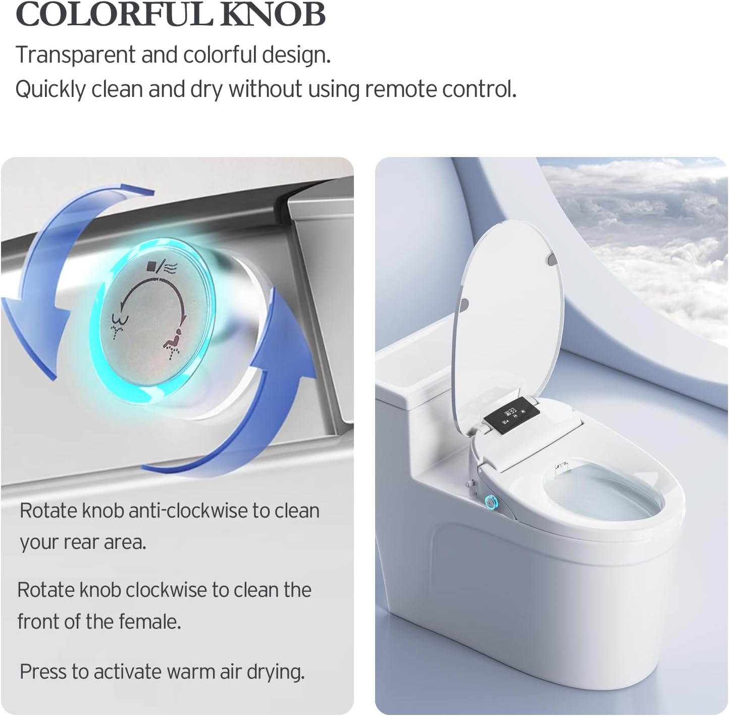 Electric Bidet Toilet Seat Elongated, Heated Toilet Seat, Instant Warm Water, Warm Air Dryer, Rear Feminine and Oscillating Washing, Wireless Remote, Night Light, Slow Close Lid, LED Display