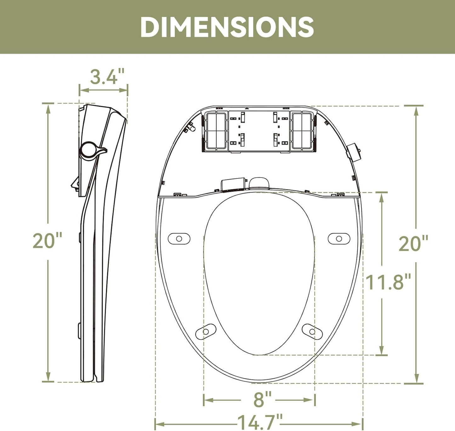 HOROW T0338W One Piece Toilet with Non-Electric Bidet Toilet Seat, Elongated ADA Chair Height Toilets with Adjustable Nozzles Seat, Powerful Dual Flush & Soft Closing Seat Include, MAP 1000g, White