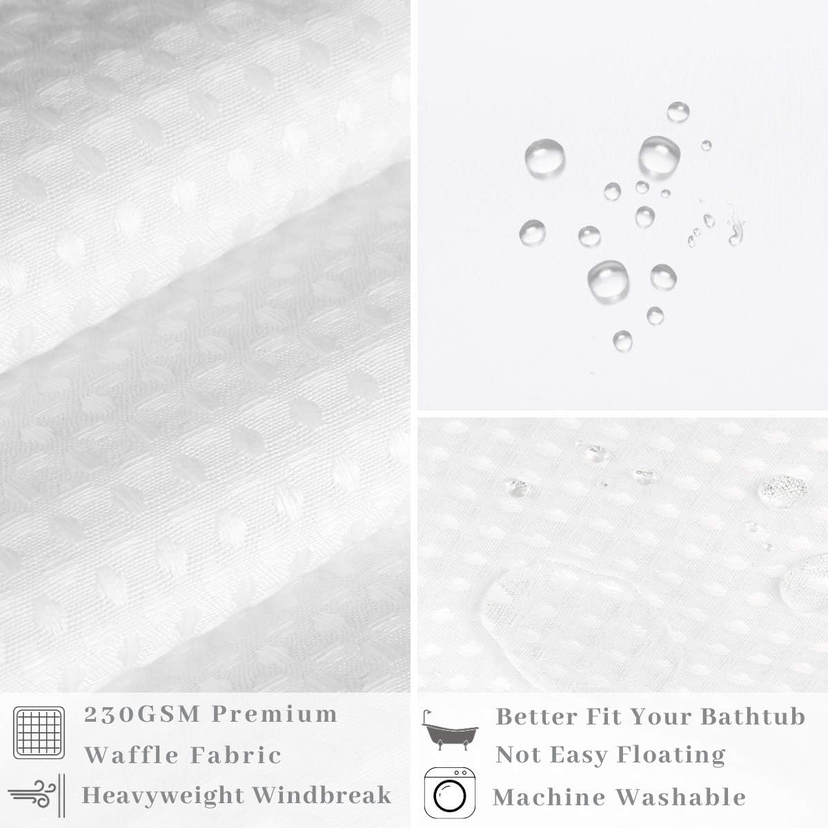 Hotel Grade Waffle Weave Fabric Hook Free Shower Curtain with Magnets Snap-in Liner - Heavy Duty Bath Curtain with See Through Top Machine Washable 71" W * 79“ L White
