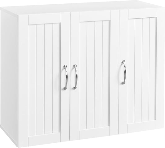 Yaheetech Bathroom Wall Cabinet with Three Doors, Medicine Cabinet with Adjustable Shelf, Hanging Storage Cupboard for Living Room, Laundry Room, Kitchen, White