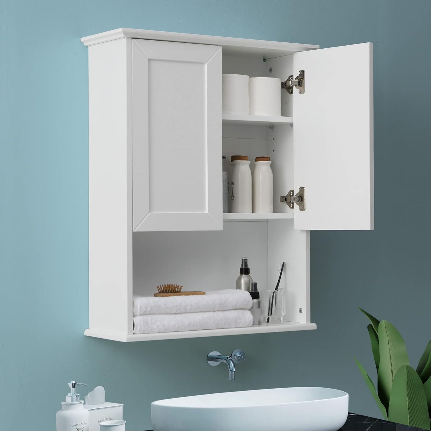 Black Bathroom Cabinet 23x29 inch Wooden Medicine Cabinet with 2 Doors and Adjustable Shelf, Wall Mounted Over Toilet Storage