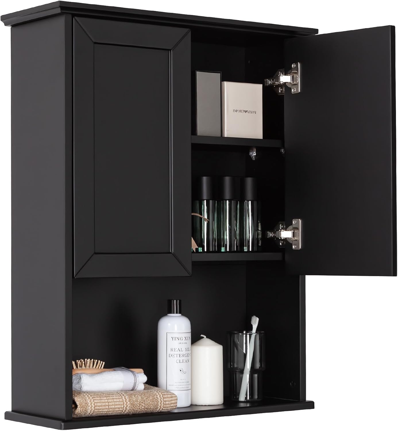 Navy Blue Bathroom Cabinet Wall Mounted with 2 Doors and Adjustable Shelf, 23"x29" Wooden Medicine Cabinet Over Toilet Storage Wall Hanging Cabinets for Bathroom,Bedroom,Kitchen,Laundry Room