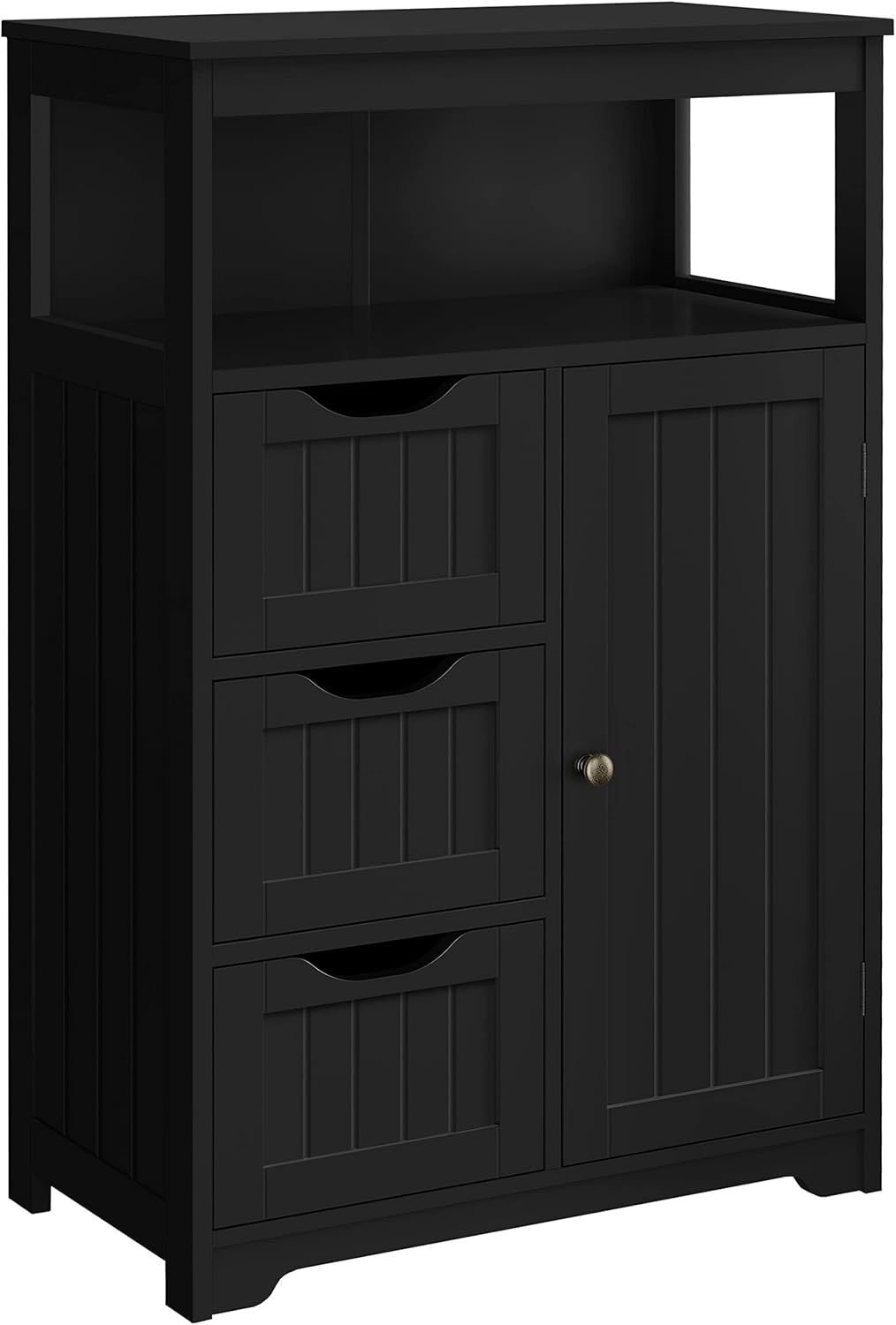 Yaheetech Bathroom Floor Cabinet Wooden Storage Organizer with 1 Door and 3 Drawers, Free-Standing Cupboard for Kitchen/Living Room/Bathroom Use, White
