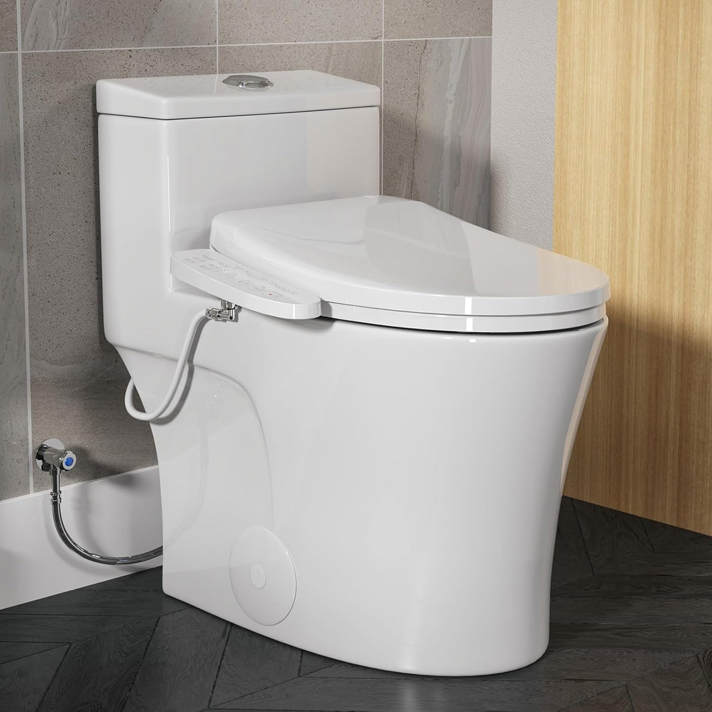 HOROW T0338W One Piece Toilet with Non-Electric Bidet Toilet Seat, Elongated ADA Chair Height Toilets with Adjustable Nozzles Seat, Powerful Dual Flush & Soft Closing Seat Include, MAP 1000g, White