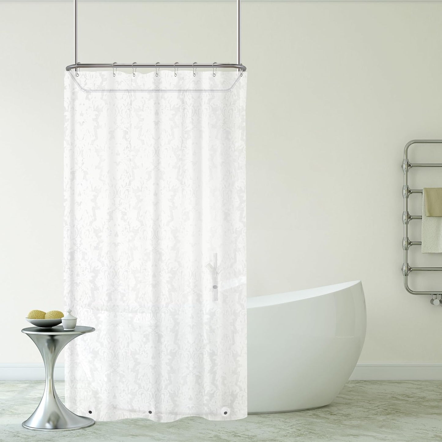 Ombre Grey Clawfoot Tub Shower Curtain Liner 180Wx60H Geometric Neutral Soft Wrap Around Shower Curtain Liner Washable,Water Repellent,with 36 Metal Hooks, Magnets
