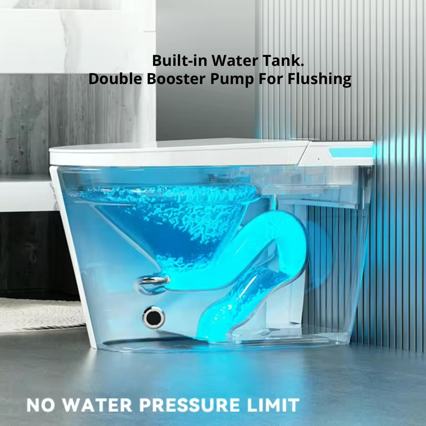 Electric Bidet Smart Toilet, Auto Open/Close Lid & Seat with Radar and Foot Sensor, Water Tank Built In, Auto Flushing, 8 Modes Water Wash,Warm Air Dryer, Foam Shield. 20-year warranty. (TD-76EV)
