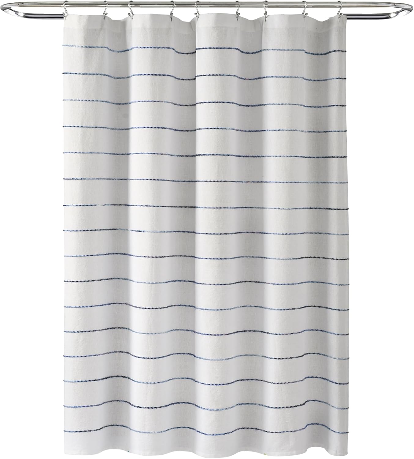 Lush Decor Ombre Stripe Yarn Dyed Cotton Shower Curtain, 72" W x 72" L, Navy & Multi - Fabric Shower Curtains - Striped Bathroom Curtain - Farmhouse & Coastal Decor