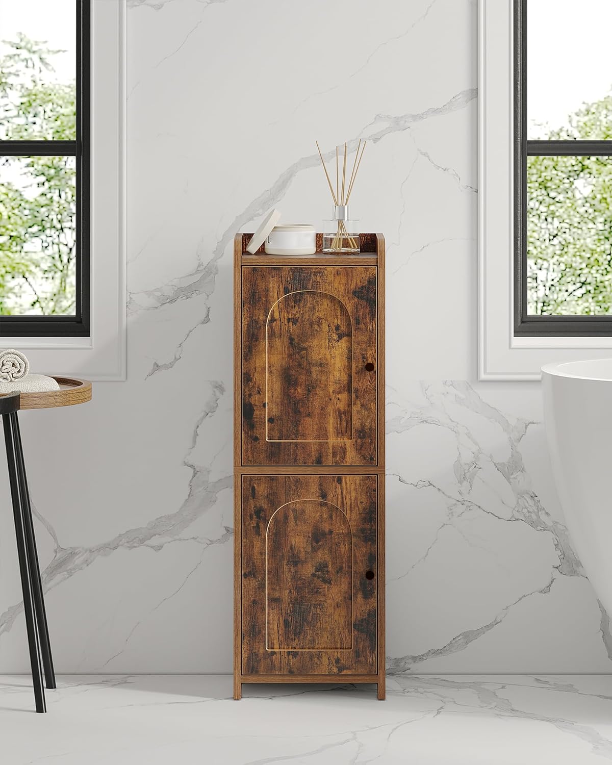Bathroom Storage Cabinet, Corner Floor Cabinet with 2 Doors and Adjustable Shelf, Narrow Toilet Paper Cabinet, Bathroom Organizer for Small Spaces, White BC19913X