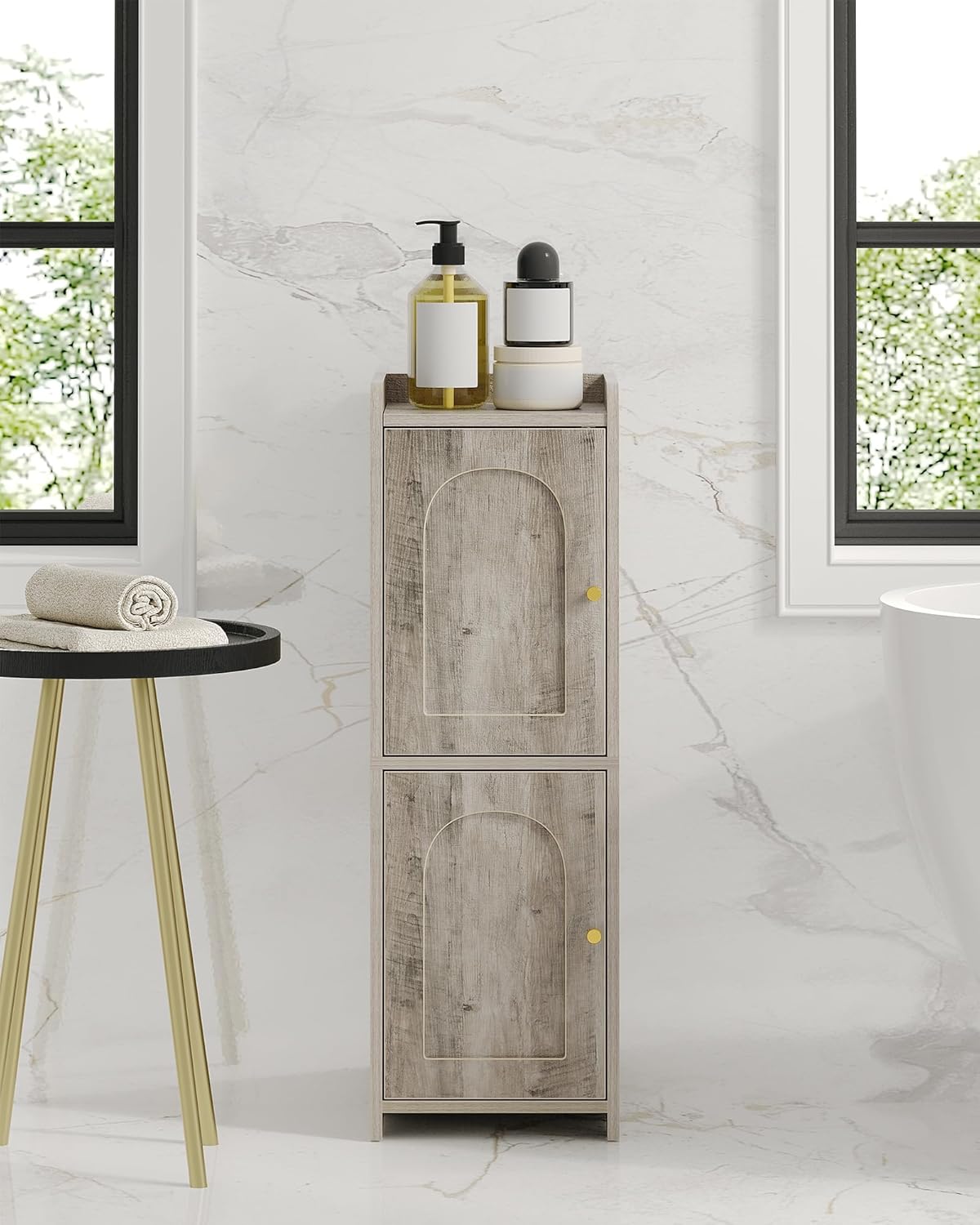 Bathroom Storage Cabinet, Corner Floor Cabinet with 2 Doors and Adjustable Shelf, Narrow Toilet Paper Cabinet, Bathroom Organizer for Small Spaces, White BC19913X