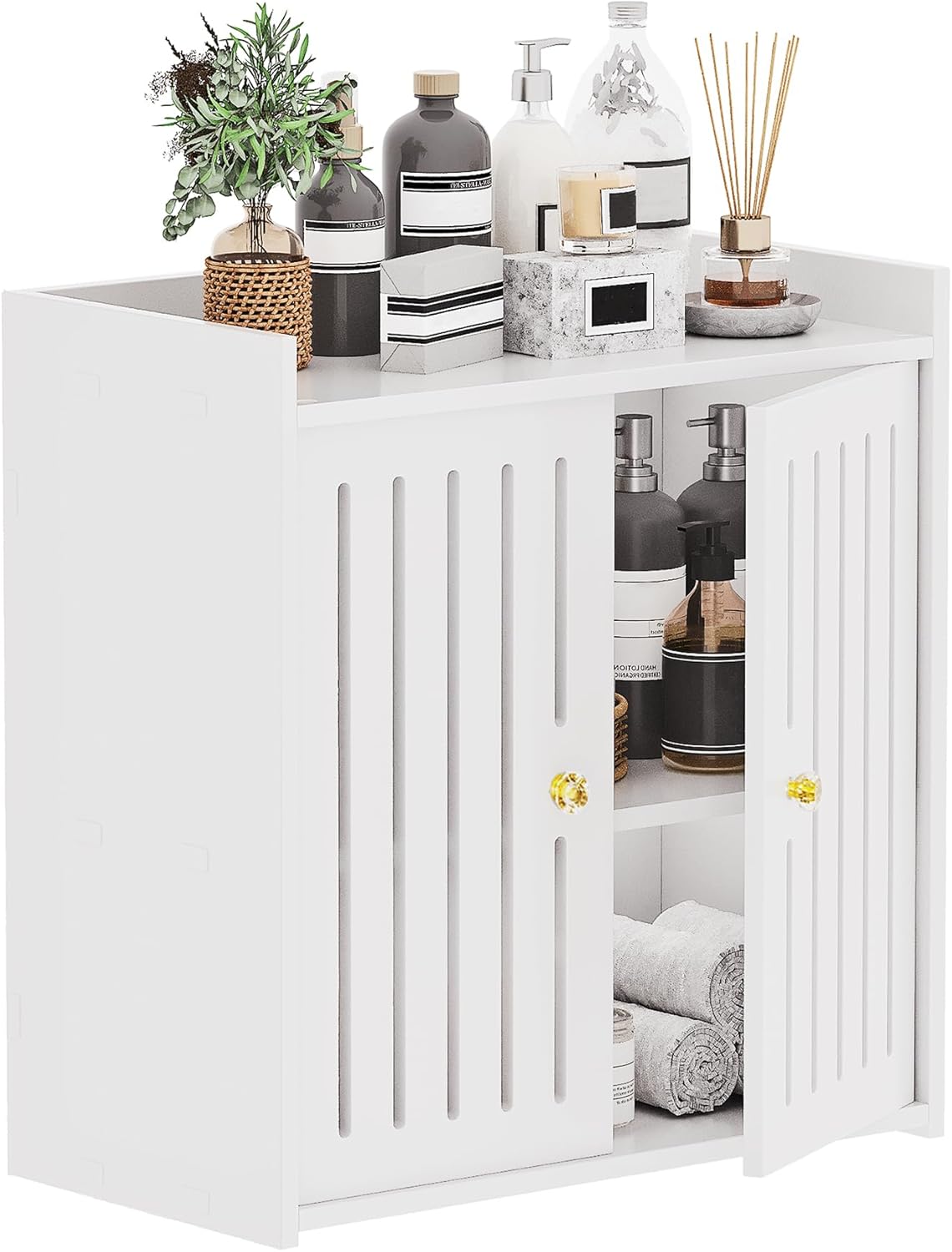 Bathroom Storage Cabinet, 4-Tier Slim White Floor Cabinet Freestanding Organizers with Door for Living Room Entryway Small Space