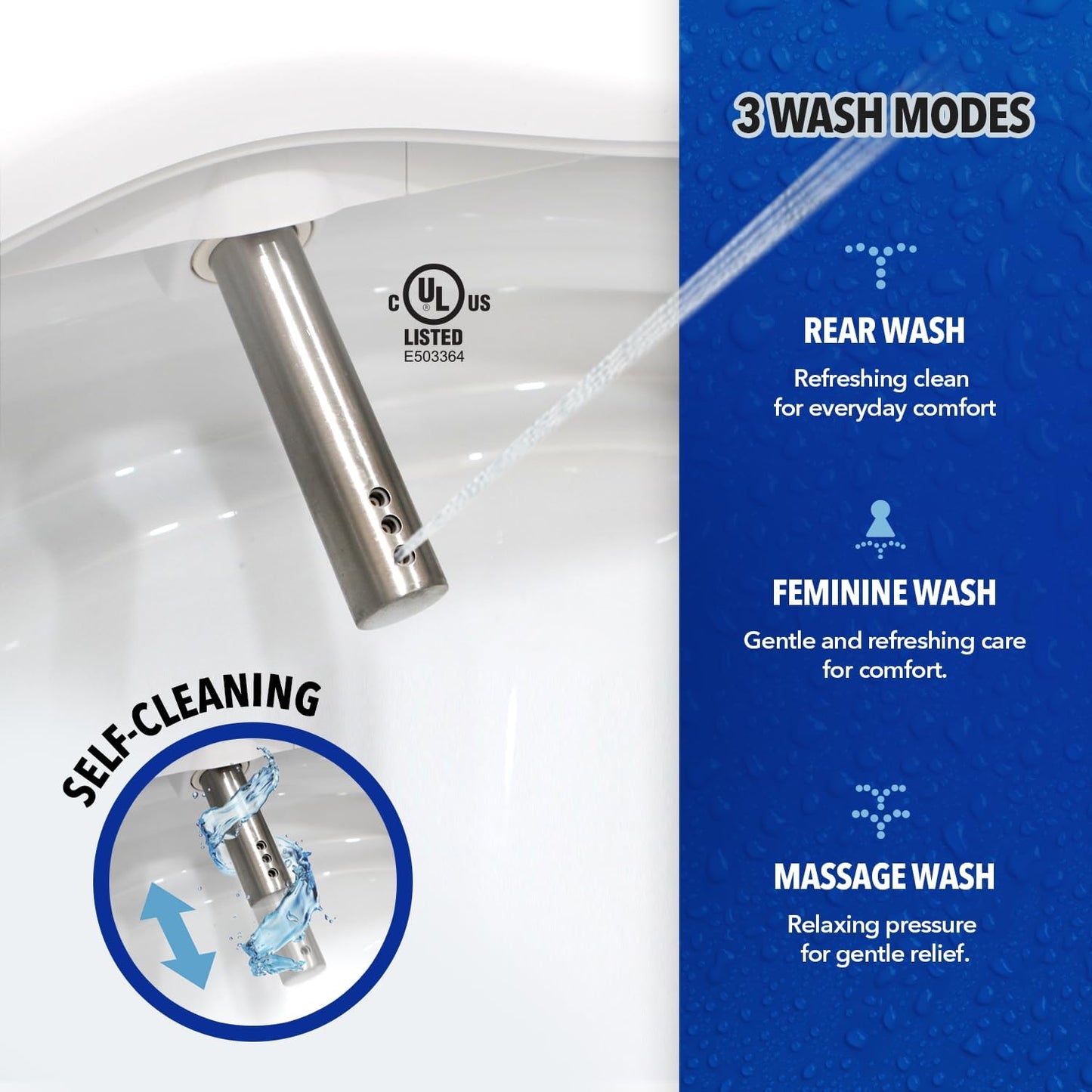 Barumi BM-4000 Elongated Bidet Attachment Toilet Seat, Smart Heated Seat, Air Dryer, Warm Water & Pressure Control, Self-Cleaning, Child & Eco Mode, Self Cleaning -SS Spray Nozzle with Massage