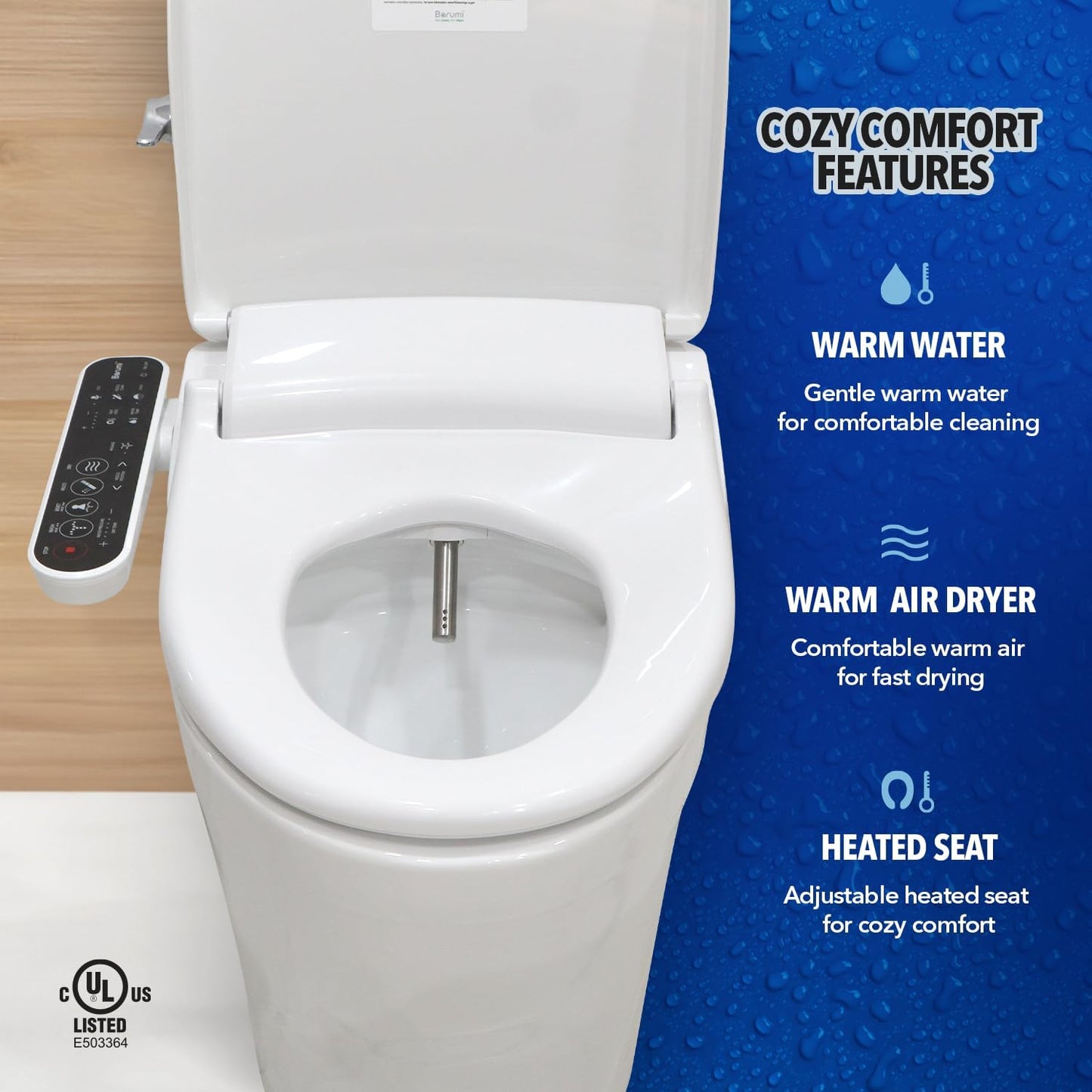 Barumi BM-4000 Elongated Bidet Attachment Toilet Seat, Smart Heated Seat, Air Dryer, Warm Water & Pressure Control, Self-Cleaning, Child & Eco Mode, Self Cleaning -SS Spray Nozzle with Massage