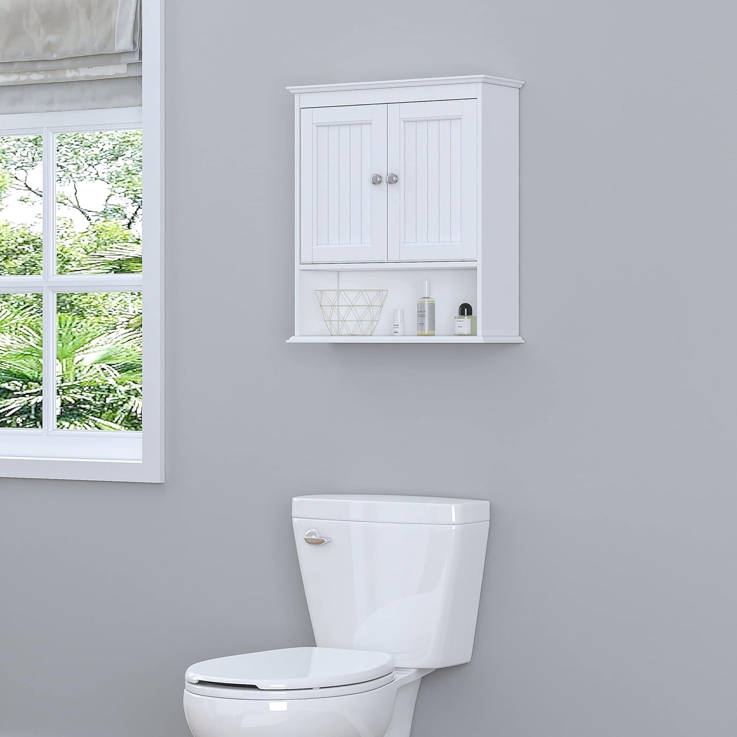 Spirich Bathroom Cabinet Wall Mounted with Doors, Wood Hanging Cabinet with Doors and Shelves Over The Toilet, Bathroom Wall Cabinet White