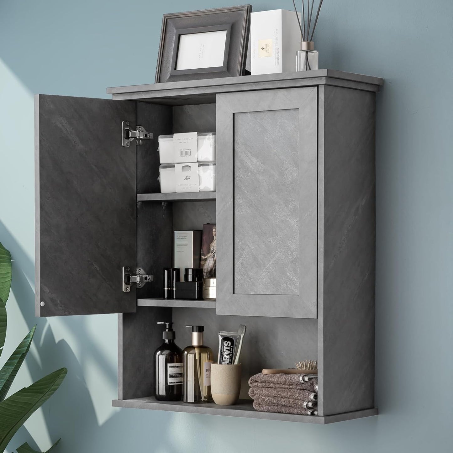 Black Bathroom Cabinet 23x29 inch Wooden Medicine Cabinet with 2 Doors and Adjustable Shelf, Wall Mounted Over Toilet Storage