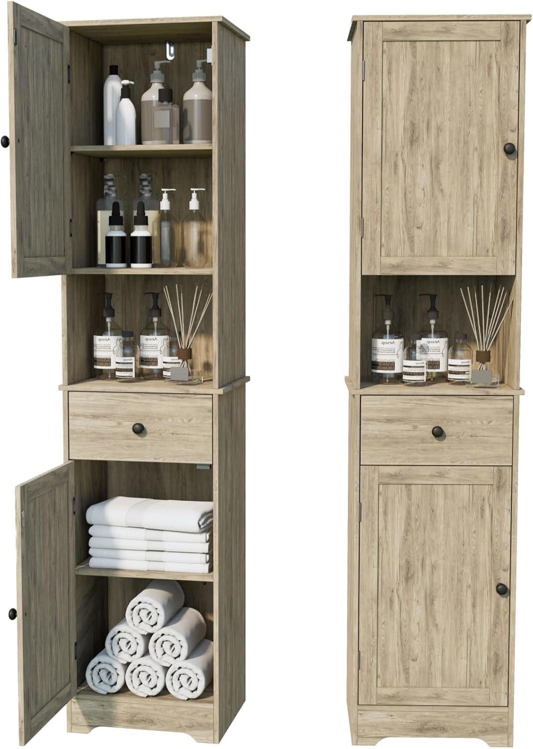 Tall Bathroom Cabinet, Storage Cabinet with 2 Doors & 2Drawer, with Ajustable Shelve, for Bathrooms, Kitchens,Entrances,Bedrooms（White）
