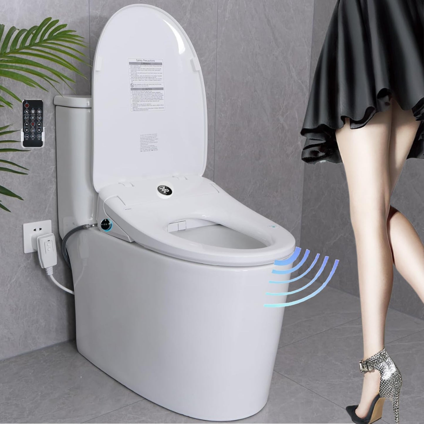 Electric Bidet Smart Toilet, Auto Open/Close Lid & Seat with Radar and Foot Sensor, Water Tank Built In, Auto Flushing, 8 Modes Water Wash,Warm Air Dryer, Foam Shield. 20-year warranty. (TD-76EV)