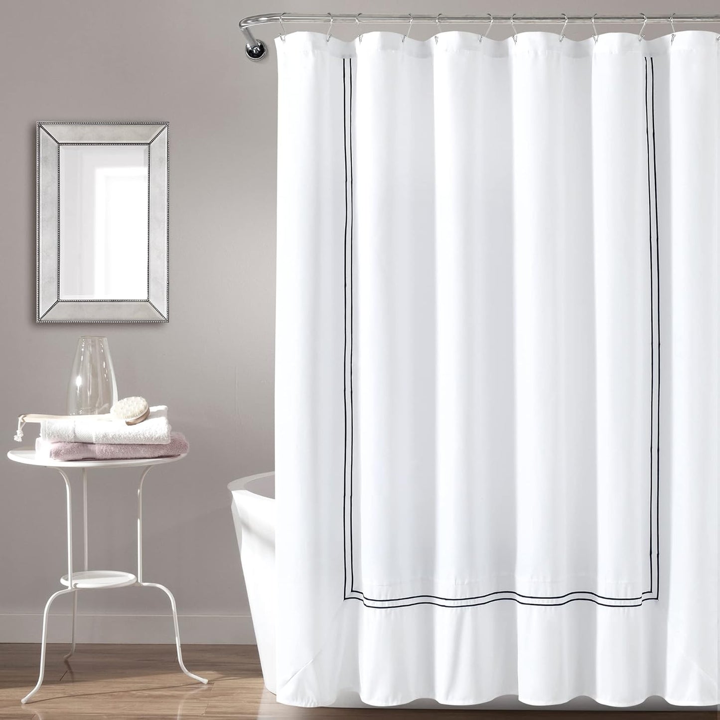 Lush Decor Hotel Collection Shower Curtain, 72" x 72", White & Navy