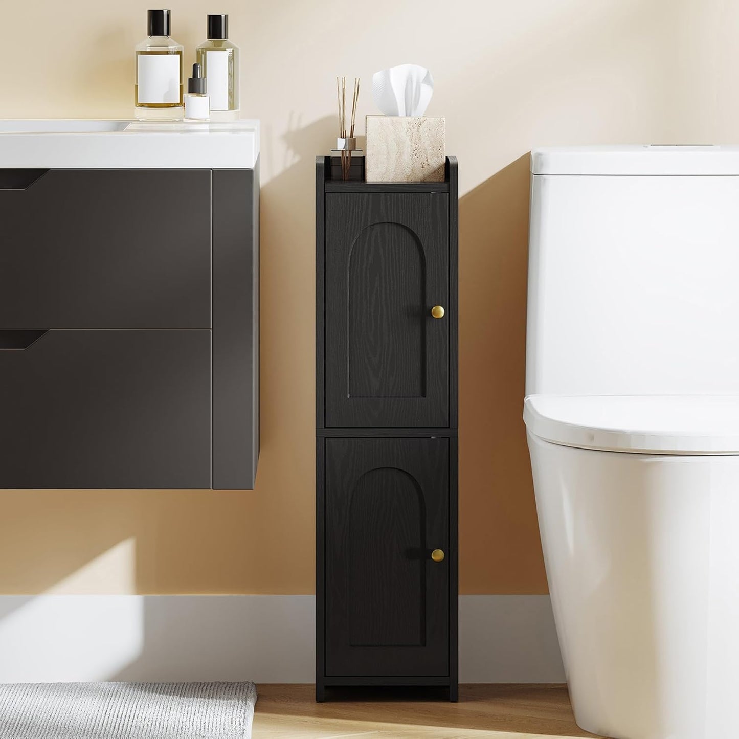 Bathroom Storage Cabinet, Corner Floor Cabinet with 2 Doors and Adjustable Shelf, Narrow Toilet Paper Cabinet, Bathroom Organizer for Small Spaces, White BC19913X