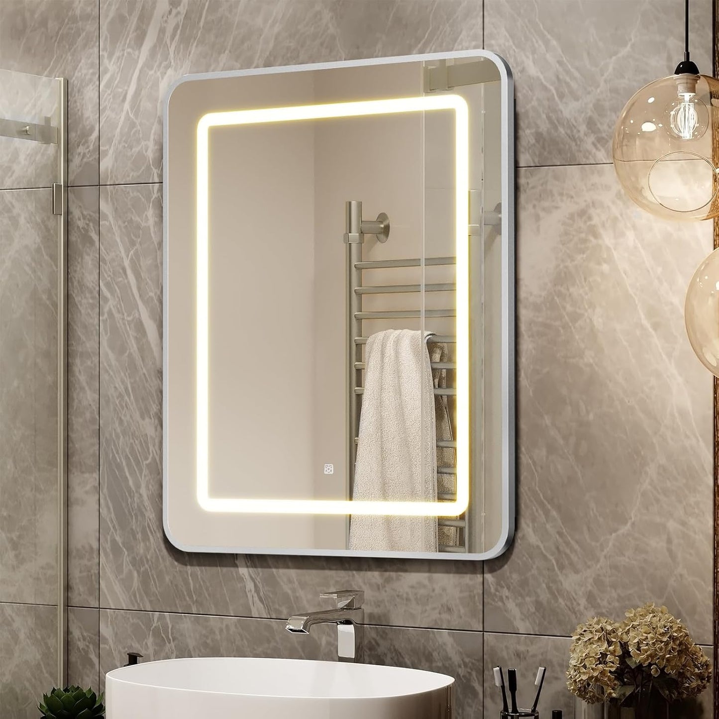 APRILSOUL 36X30 Inch Black Bathroom Medicine Cabinet with Mirror, Recessed or Surface Lighted Medicine Cabinet with 3 Colors Temperature, Dimmable Light