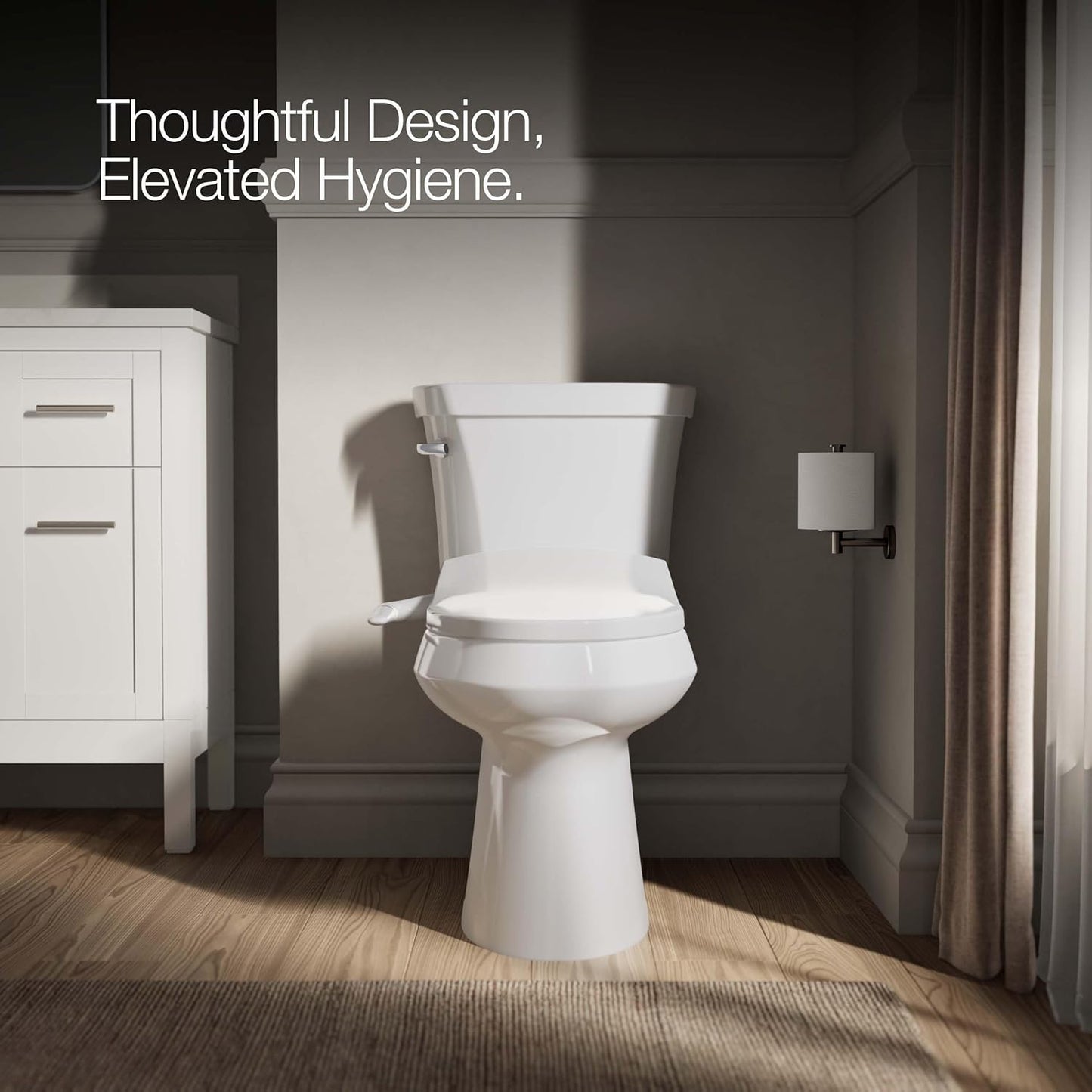 Kohler PureWash M250 Manual Elongated Bidet Toilet Seat, White, Quiet-Close Lid Prevents Slamming, Cool Water, Easy Installation with Quick-Release Hinges, Adjustable Spray Position & Pressure