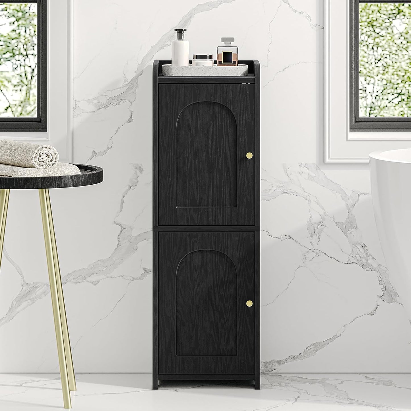 Bathroom Storage Cabinet, Corner Floor Cabinet with 2 Doors and Adjustable Shelf, Narrow Toilet Paper Cabinet, Bathroom Organizer for Small Spaces, White BC19913X