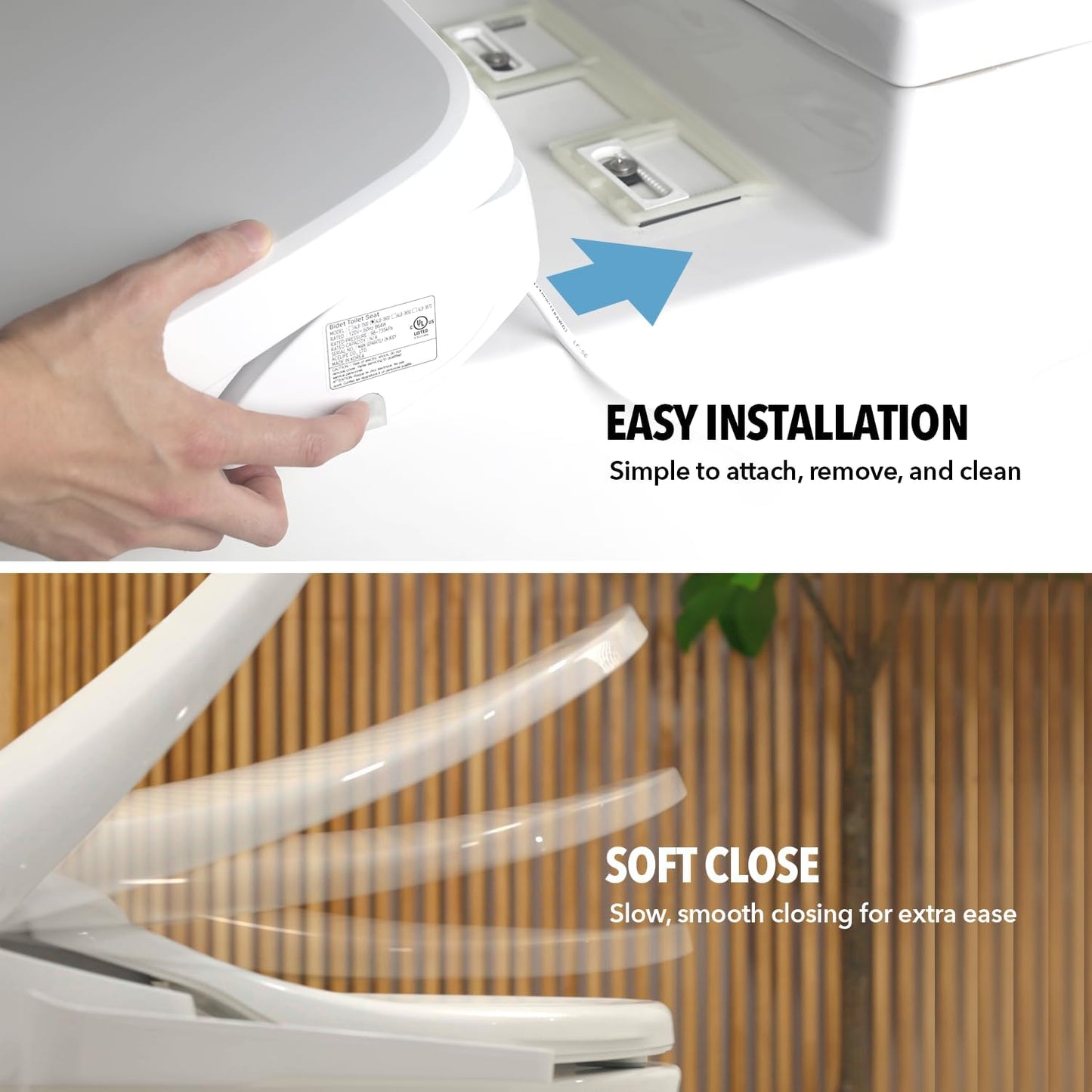Barumi BM-4000 Elongated Bidet Attachment Toilet Seat, Smart Heated Seat, Air Dryer, Warm Water & Pressure Control, Self-Cleaning, Child & Eco Mode, Self Cleaning -SS Spray Nozzle with Massage