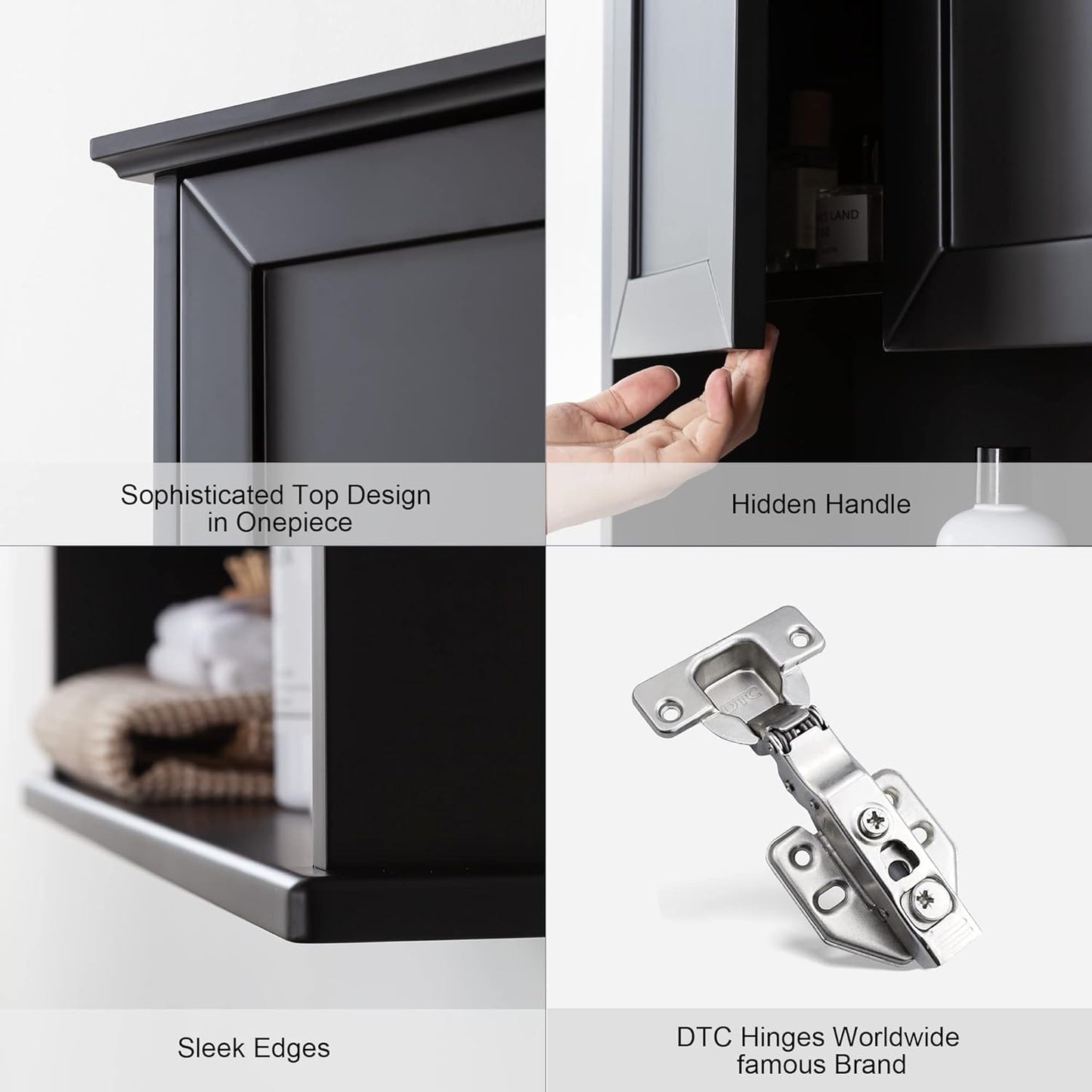 Black Bathroom Cabinet 23x29 inch Wooden Medicine Cabinet with 2 Doors and Adjustable Shelf, Wall Mounted Over Toilet Storage