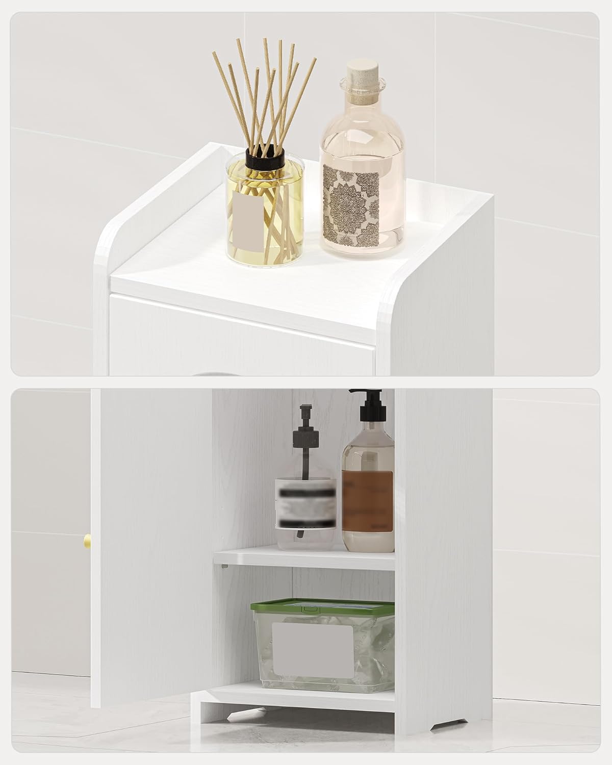 Bathroom Storage Cabinet, Corner Floor Cabinet with 2 Doors and Adjustable Shelf, Narrow Toilet Paper Cabinet, Bathroom Organizer for Small Spaces, White BC19913X