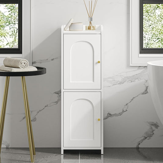 Bathroom Storage Cabinet, Corner Floor Cabinet with 2 Doors and Adjustable Shelf, Narrow Toilet Paper Cabinet, Bathroom Organizer for Small Spaces, White BC19913X