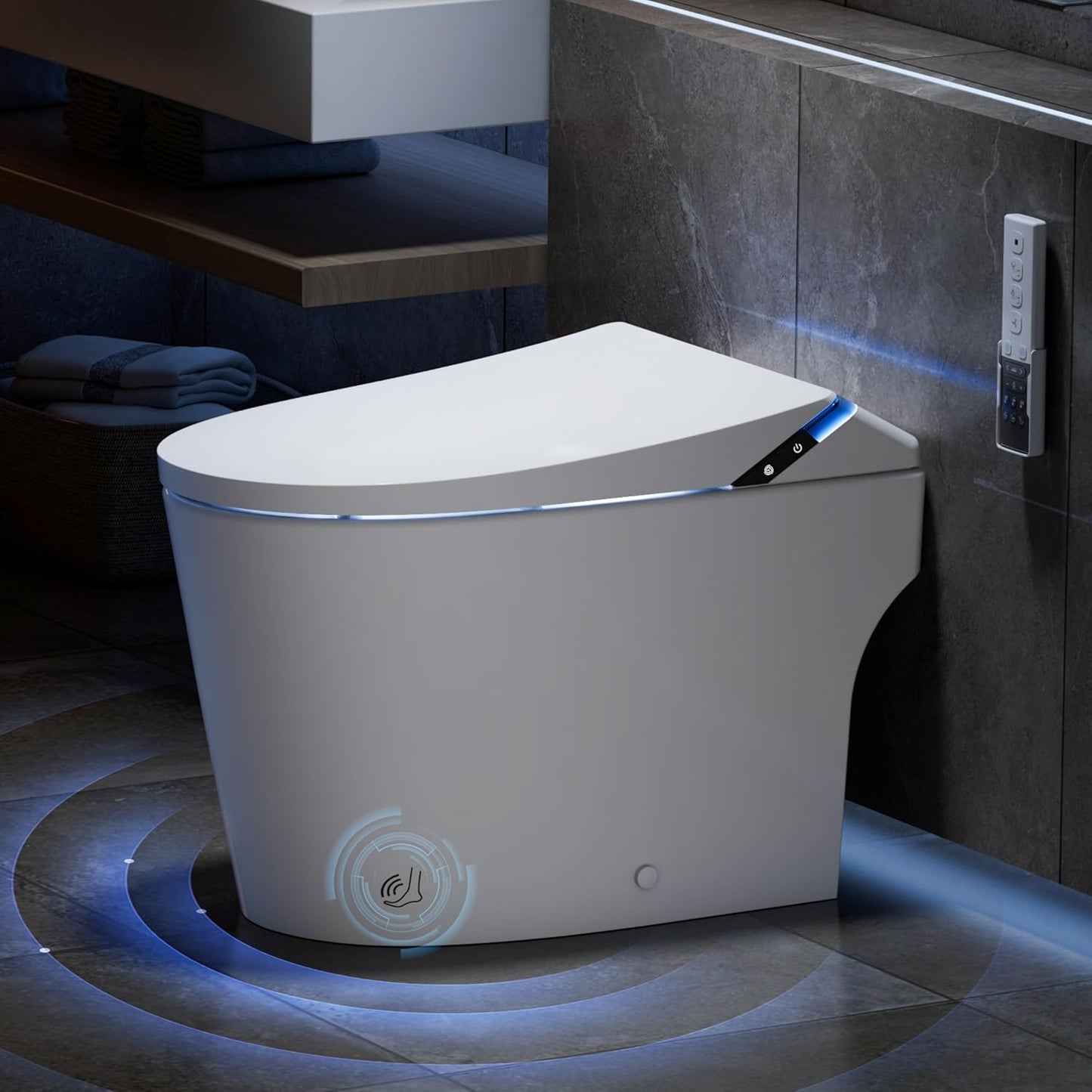 Smart Toilet with Bidet Built in, Toilets with Tank, Dual Auto Flush, Foot Sensor Flush, Heated Seat, Warm Water, Foam Dispenser, Elongated Bidets for Modern Bathroom, Remote, Night Light