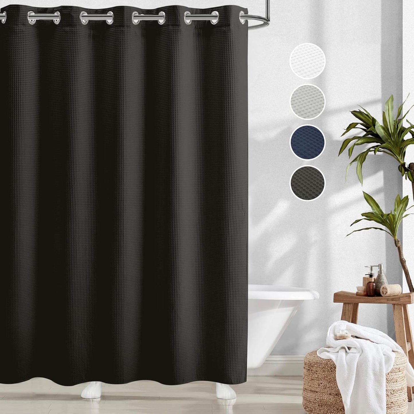 River Dream White Waffle Weave Shower Curtain with Snap-in Liner,Cotton Blend Fabric Heavy Duty,No Hooks Needed Shower Curtain for Bathroom,Hotel Quality Shower Curtain Set,71 x 74 inches