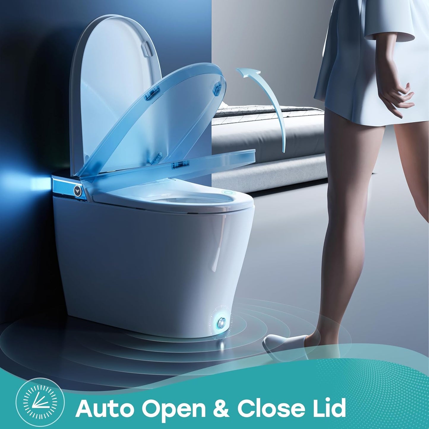 HOROW Artistic Smart Toilet with Powerful Flush, Auto Open/Close Lid, Bidet with Instant Warm Water, Elongated Heated Seat, Dryer, Night Light, Deodorization