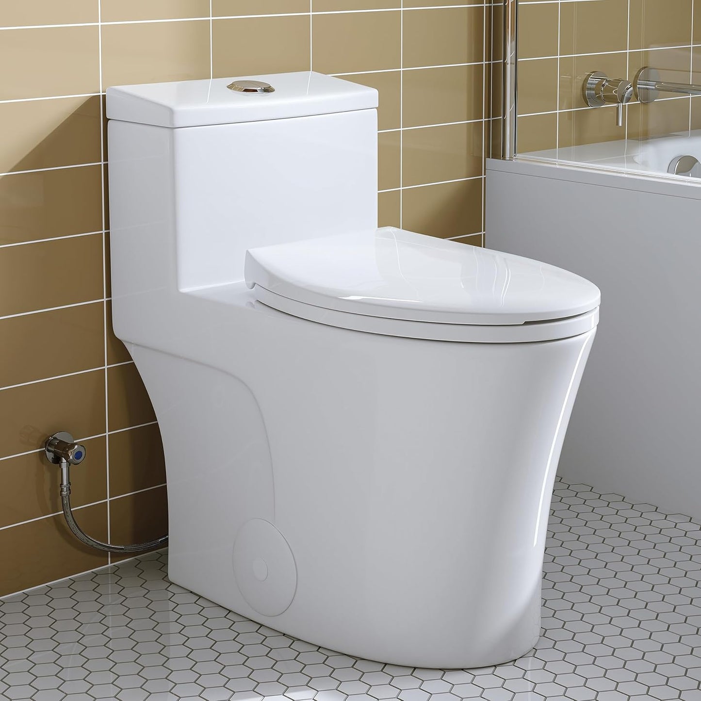HOROW T0338W One Piece Toilet with Non-Electric Bidet Toilet Seat, Elongated ADA Chair Height Toilets with Adjustable Nozzles Seat, Powerful Dual Flush & Soft Closing Seat Include, MAP 1000g, White