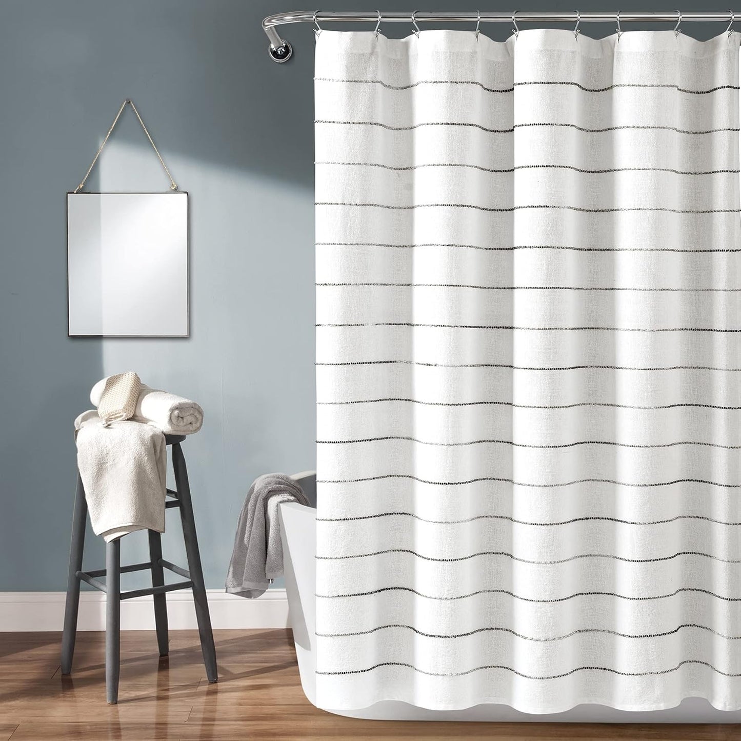 Lush Decor Ombre Stripe Yarn Dyed Cotton Shower Curtain, 72" W x 72" L, Navy & Multi - Fabric Shower Curtains - Striped Bathroom Curtain - Farmhouse & Coastal Decor