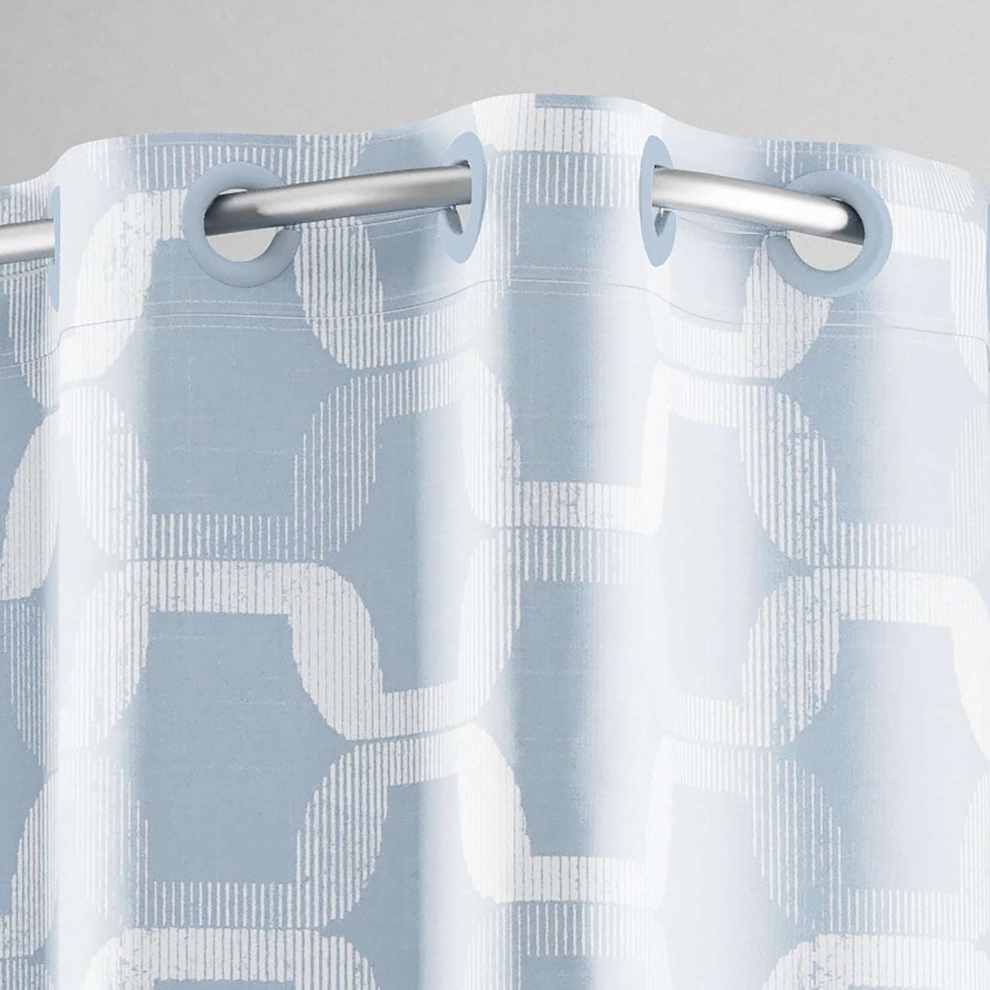 Hookless It's A Snap! Faux Silk Shower Curtain, 3-in-1 Curtain Includes Fabric Shower Curtain with Flex-On Rings & Fabric Liner with Magnets, 71" x 74", Geoometric Ombre Print, Blue