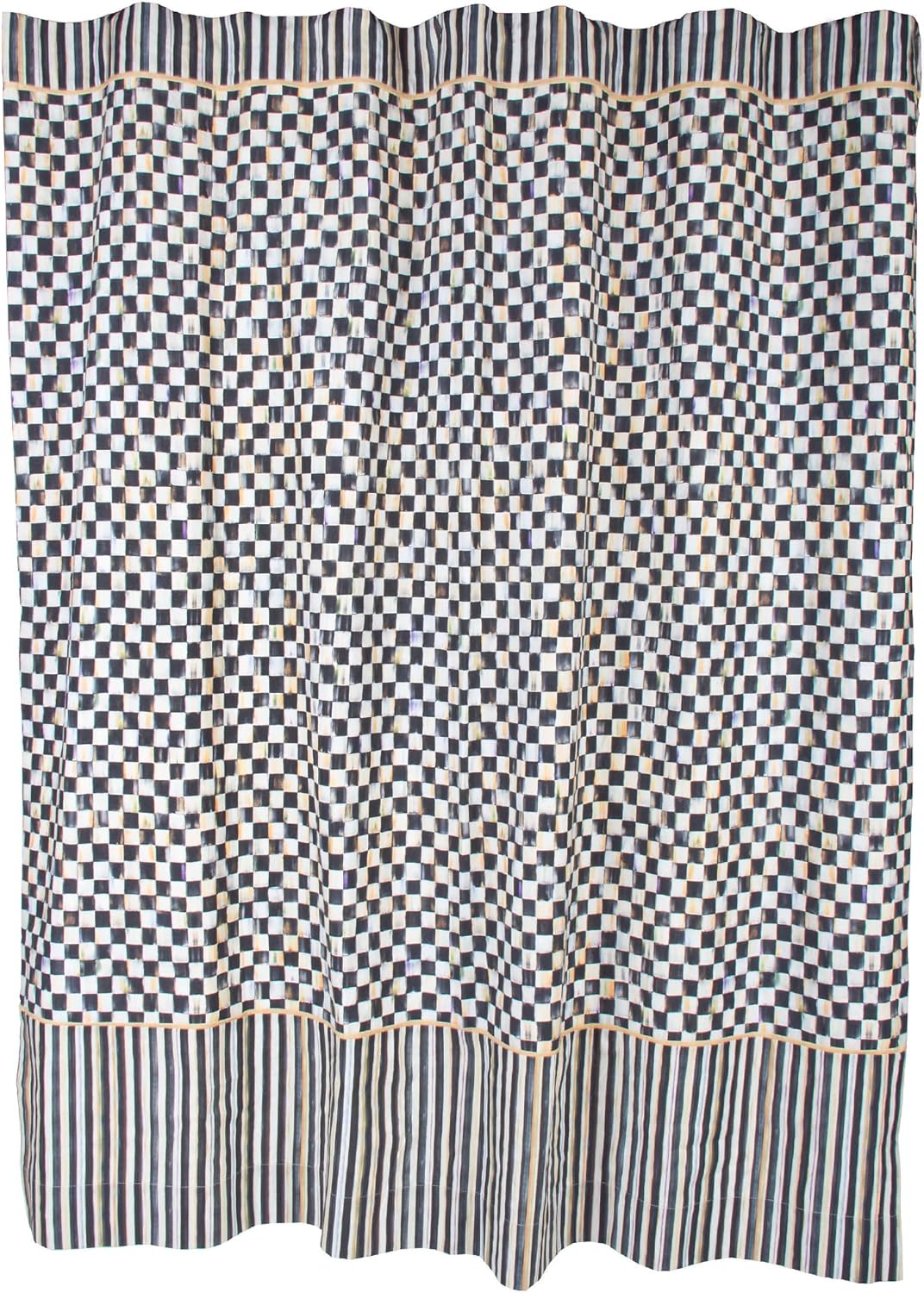 MACKENZIE-CHILDS Fabric Shower Curtain, Decorative Bathroom Shower Curtain with Eyelet Hang Holes, 72 Inches by 72 Inches, Black-and-White Courtly Check