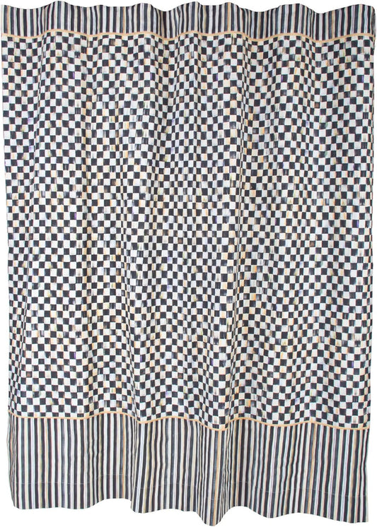 MACKENZIE-CHILDS Fabric Shower Curtain, Decorative Bathroom Shower Curtain with Eyelet Hang Holes, 72 Inches by 72 Inches, Black-and-White Courtly Check