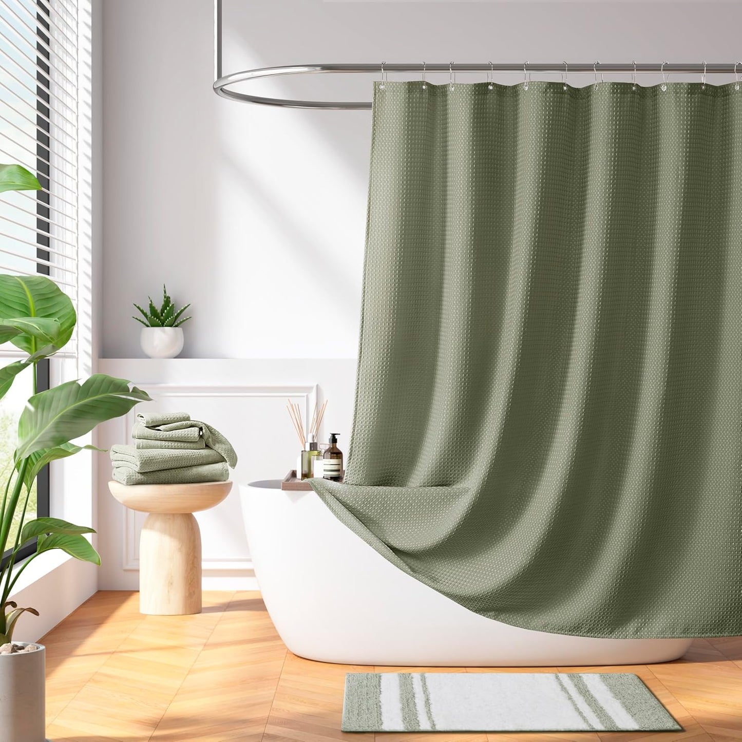 Madison Park Shower Curtain Waffle Weave Striped Pieced Design Fabric Shower Curtains for Bathroom with 3M Scotchgard Moisture Management Premium Spa Quality Modern Standard 72"x72" Grey